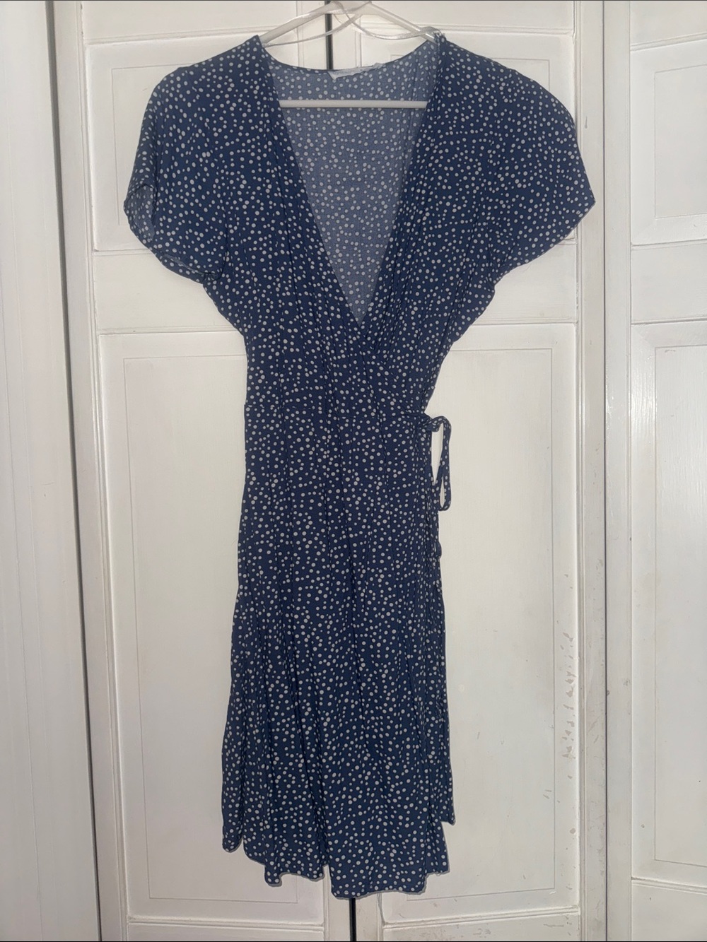 Primark Navy Blue Polka Dot Wrap Midi Dress